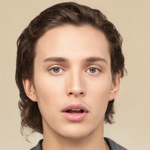 Neutral white young-adult male with medium  brown hair and brown eyes