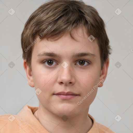 Neutral white child male with short  brown hair and brown eyes