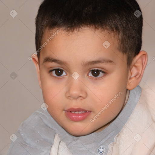 Joyful white child male with short  brown hair and brown eyes