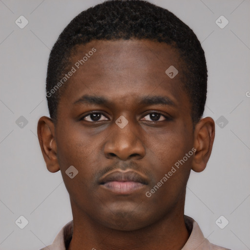 Neutral black young-adult male with short  brown hair and brown eyes