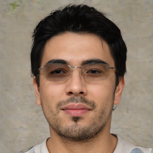 Neutral asian young-adult male with short  black hair and brown eyes