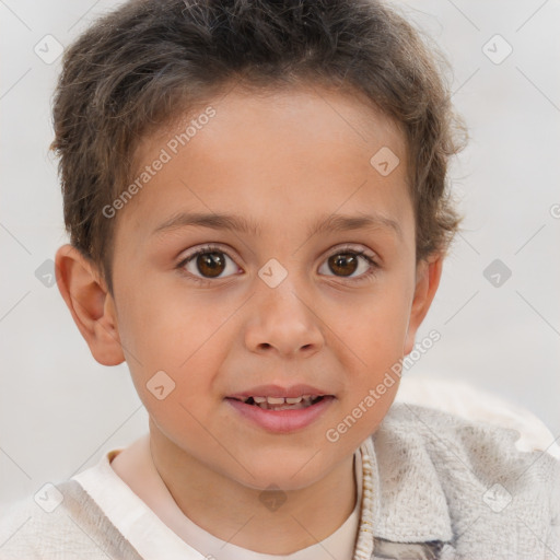 Joyful white child male with short  brown hair and brown eyes