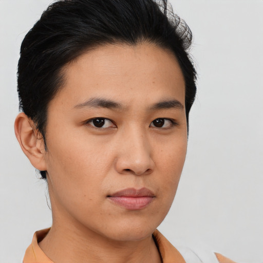 Neutral asian young-adult male with short  brown hair and brown eyes
