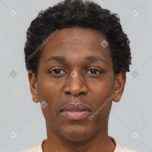 Neutral black young-adult male with short  brown hair and brown eyes