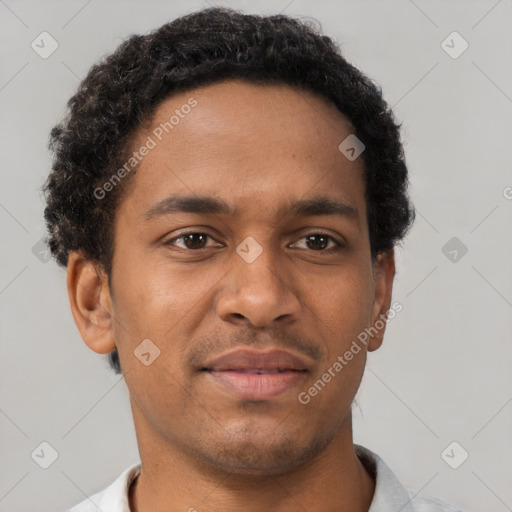 Neutral black young-adult male with short  brown hair and brown eyes