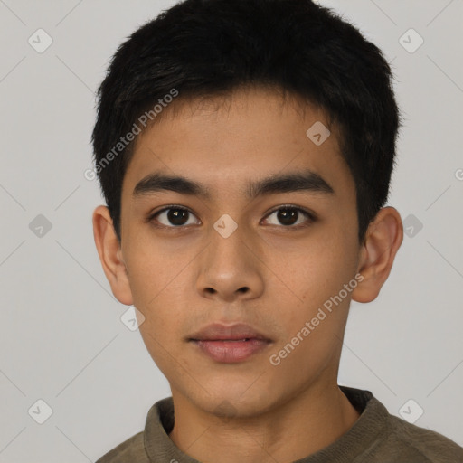 Neutral asian young-adult male with short  black hair and brown eyes