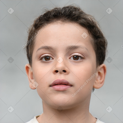 Neutral white child female with short  brown hair and brown eyes