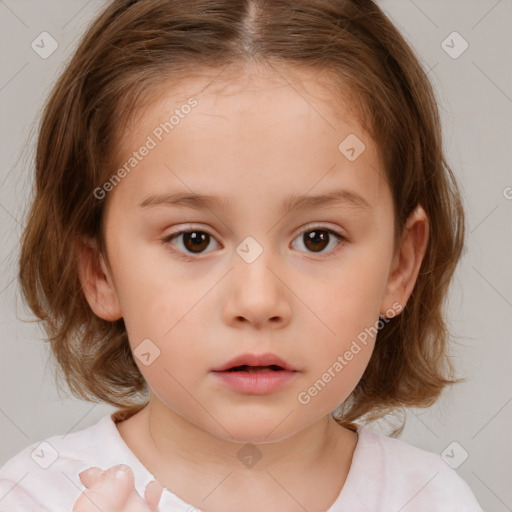 Neutral white child female with medium  brown hair and brown eyes