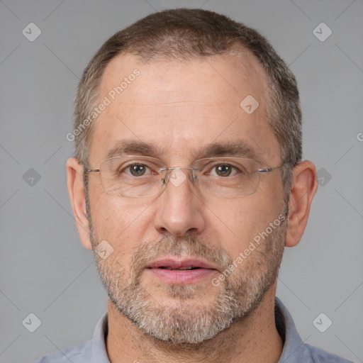 Neutral white adult male with short  brown hair and brown eyes