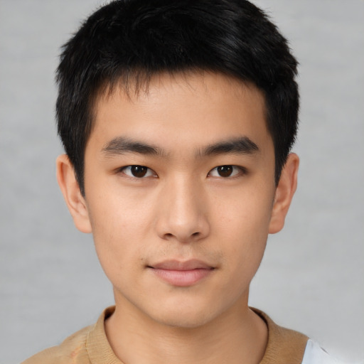 Neutral asian young-adult male with short  brown hair and brown eyes