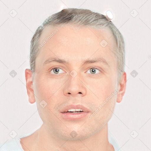 Neutral white adult male with short  brown hair and brown eyes