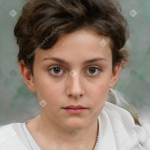 Neutral white child female with short  brown hair and brown eyes