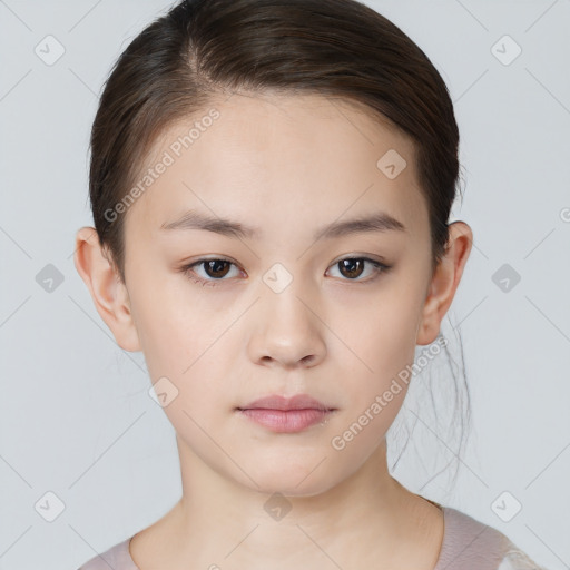 Neutral white young-adult female with short  brown hair and brown eyes