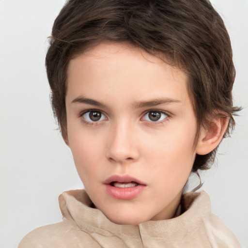 Neutral white child female with medium  brown hair and brown eyes