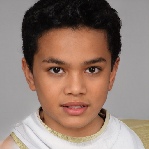 Neutral latino child male with short  brown hair and brown eyes