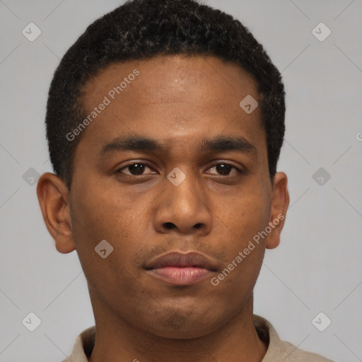Neutral black young-adult male with short  brown hair and brown eyes