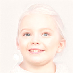 Joyful white child female with short  brown hair and blue eyes