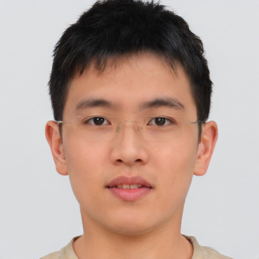 Neutral asian young-adult male with short  brown hair and brown eyes