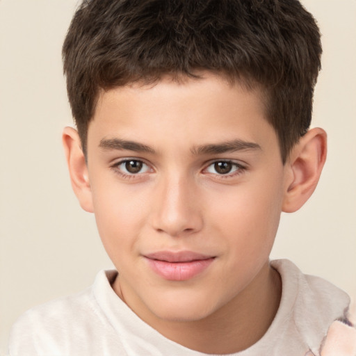 Joyful white child male with short  brown hair and brown eyes