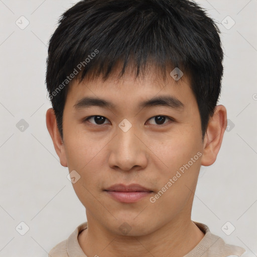 Neutral asian young-adult male with short  brown hair and brown eyes