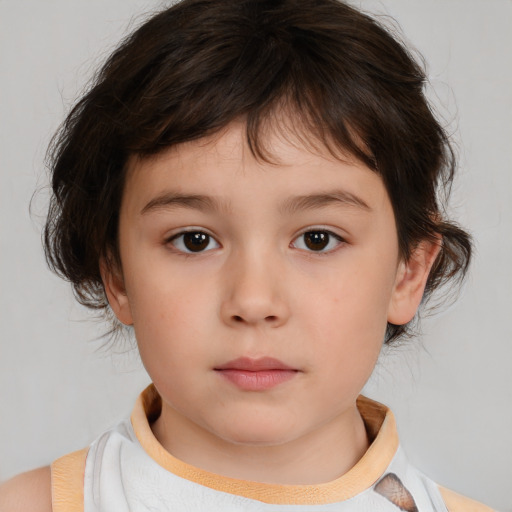 Neutral white child female with medium  brown hair and brown eyes