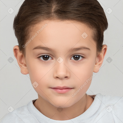 Neutral white child female with short  brown hair and brown eyes