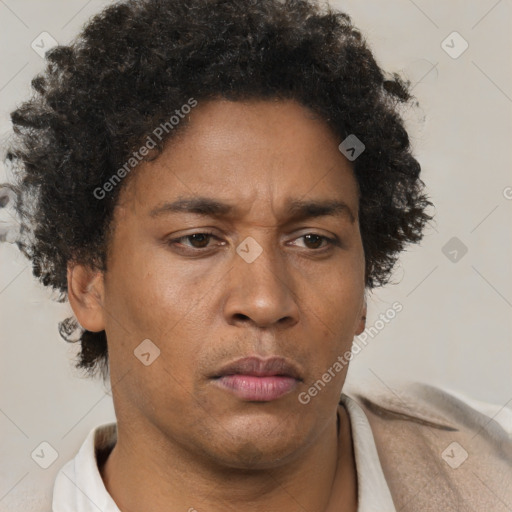 Neutral latino adult male with short  brown hair and brown eyes