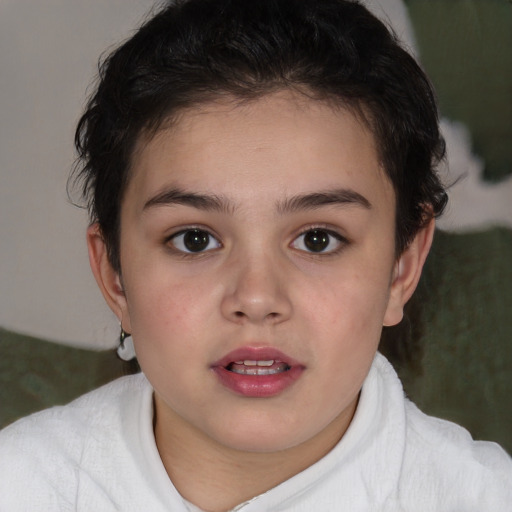 Neutral white child female with short  brown hair and brown eyes