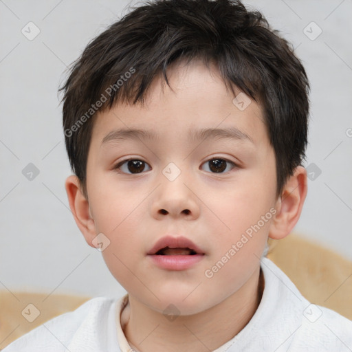 Neutral white child male with short  brown hair and brown eyes