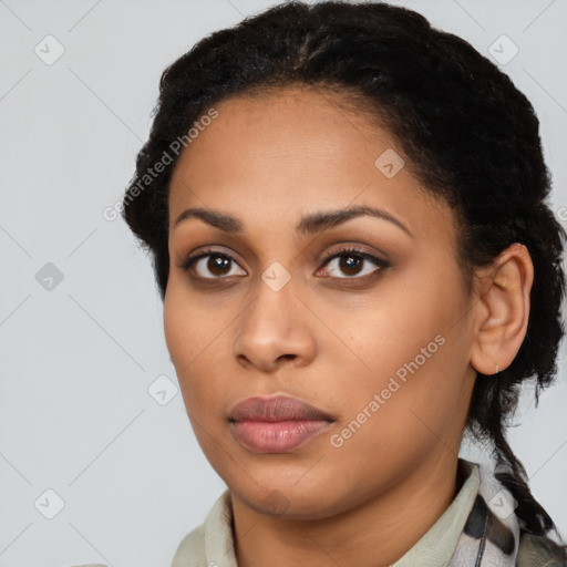 Neutral black young-adult female with short  brown hair and brown eyes