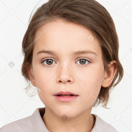 Neutral white child female with medium  brown hair and brown eyes