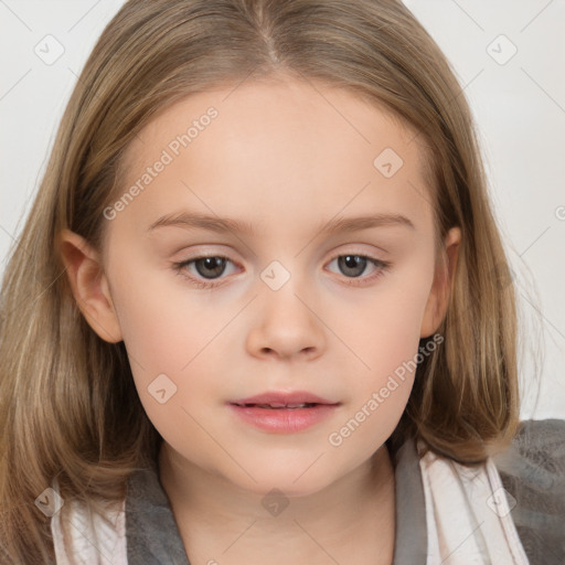 Neutral white child female with medium  brown hair and brown eyes