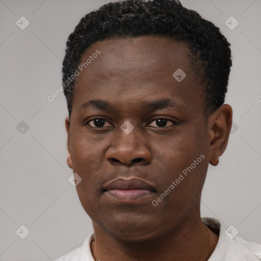 Neutral black young-adult male with short  brown hair and brown eyes