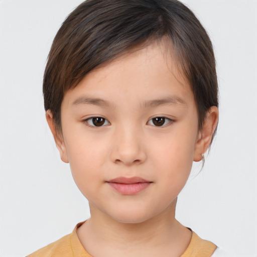 Neutral white child female with short  brown hair and brown eyes