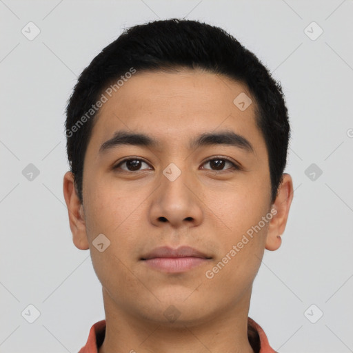 Neutral asian young-adult male with short  black hair and brown eyes