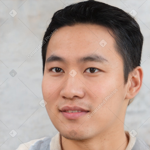 Neutral asian young-adult male with short  black hair and brown eyes