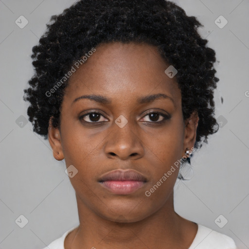 Neutral black young-adult female with short  brown hair and brown eyes