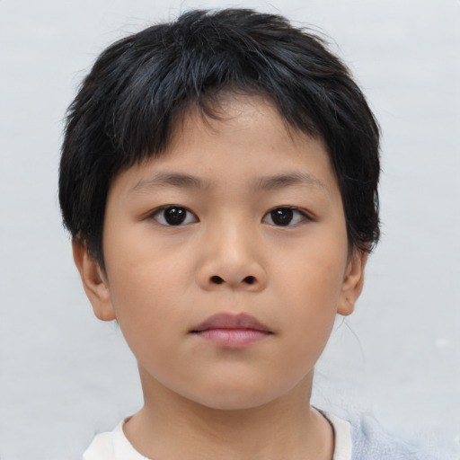 Neutral asian child female with short  brown hair and brown eyes
