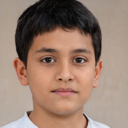 Neutral latino child male with short  brown hair and brown eyes