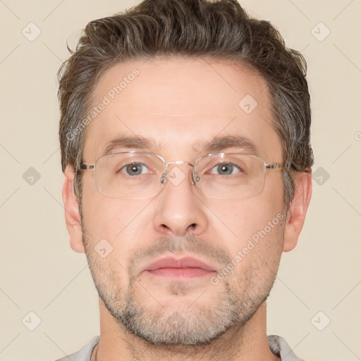 Neutral white adult male with short  brown hair and brown eyes