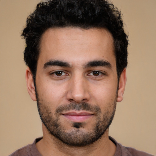 Neutral white young-adult male with short  black hair and brown eyes