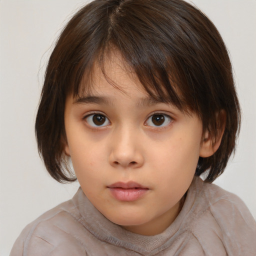 Neutral white child female with medium  brown hair and brown eyes