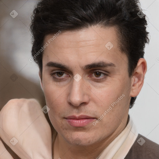 Neutral white adult male with short  brown hair and brown eyes