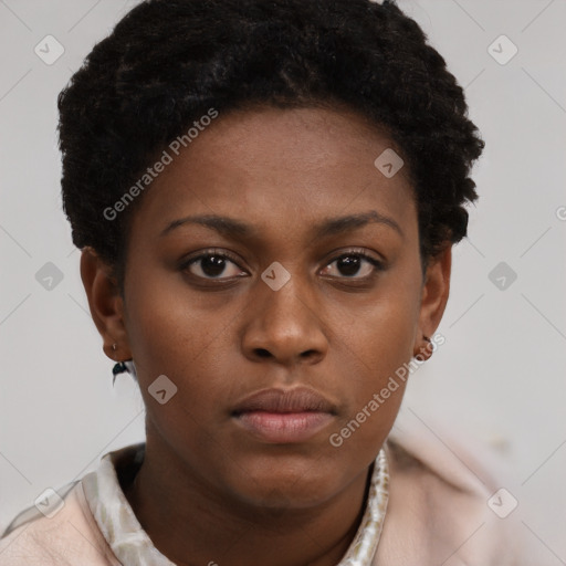 Neutral black young-adult female with short  brown hair and brown eyes