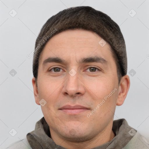 Neutral white adult male with short  brown hair and brown eyes