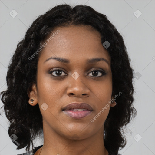 Neutral black young-adult female with medium  black hair and brown eyes