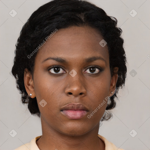 Neutral black young-adult female with short  brown hair and brown eyes