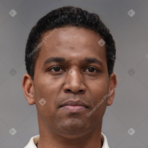 Neutral latino young-adult male with short  brown hair and brown eyes