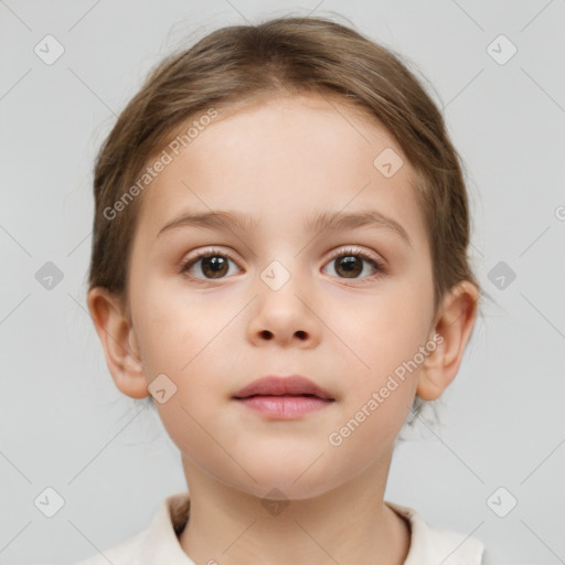 Neutral white child female with short  brown hair and brown eyes