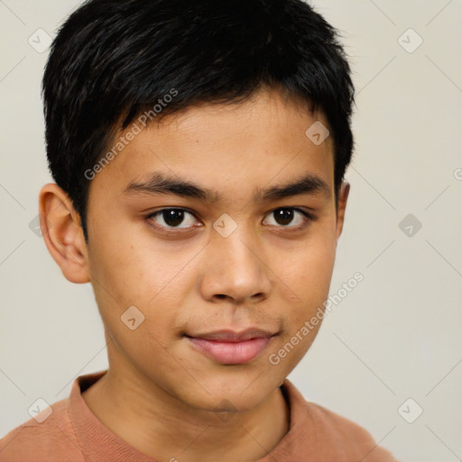 Neutral asian young-adult male with short  brown hair and brown eyes